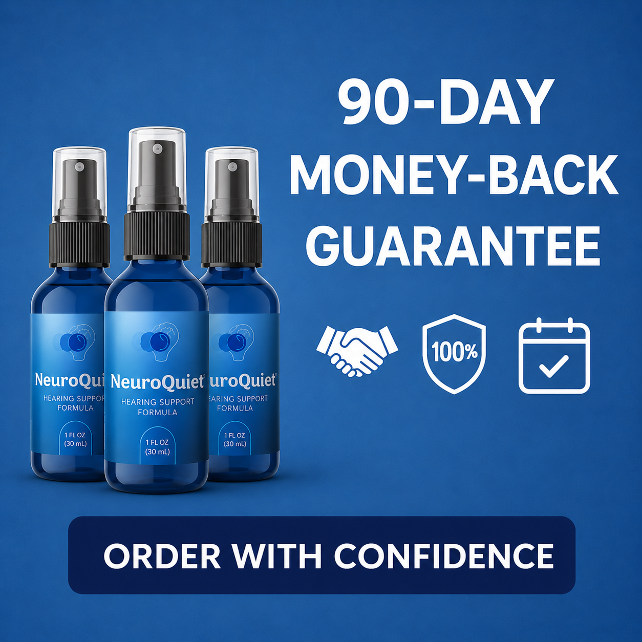 NeuroQuiet 90-day money back guarantee seal